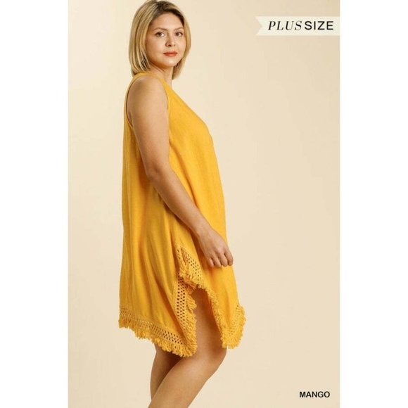 Umgee Plus Size Jade V-Neck Crochet Detail Sleeveless Dress - Picture 8 of 12